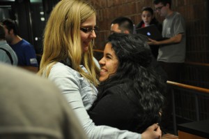 Anguiano, hugs a supporter shortly after finding out she had won the election for president. PHOTO BY JESS LYNK | NEWS EDITOR 