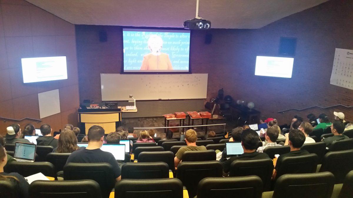 Students gather to view first presidential debate