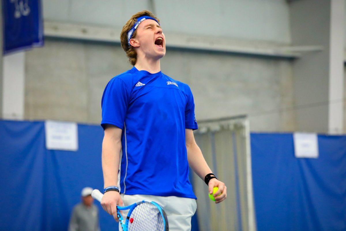 DES MOINES, IA - FEBRUARY 22:  The Drake Bulldogs play against the Oregon Ducks at Roger Knapp Tennis Center on Friday, February 22, 2019 in Des Moines, Iowa. (Photo by Dylan Heuer)