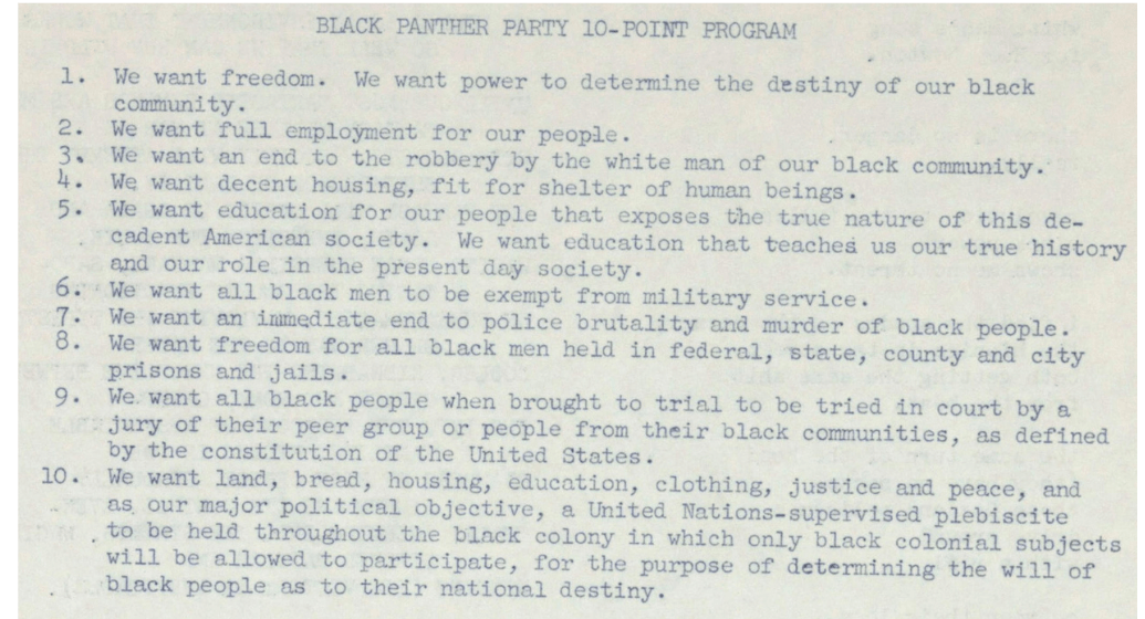 A scanned image depecting the Black Panther Party values