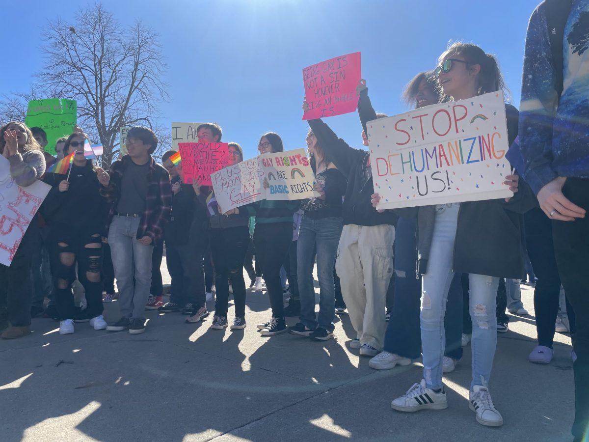 East High School students  walked out of class to protest anti-LGBTQ bills at the capitol building around 2 p.m. March 1. Photo by Grace Altenhofen Editor-in-Chief