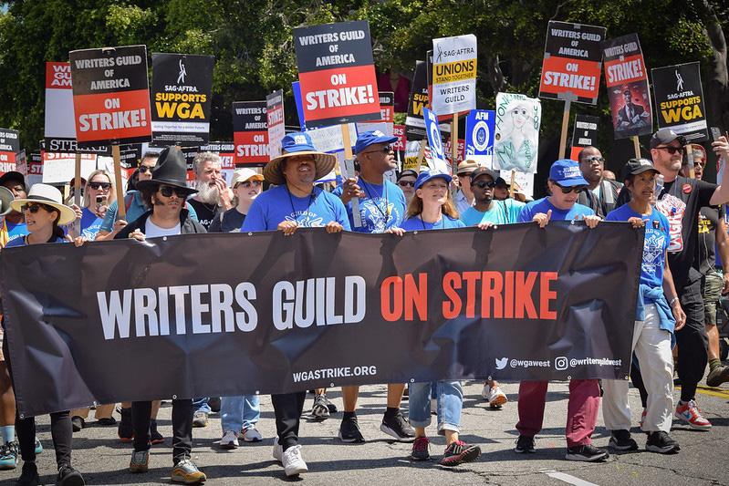 THE WRITERS GUILD OF AMERICA was joined by the Screen Actors Guild on the picket-line. The last time they were on strike at the same time was 1960. PHOTO courtesy of ufcw770 via Flickr