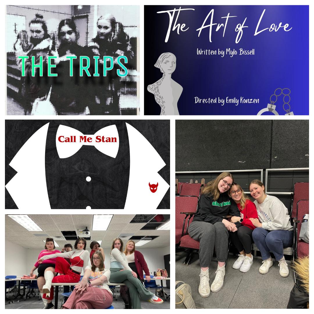 Student theatre productions open on Feb. 23 in the Coleman Studio Theatre. Photos Courtesy of Cami Marquart, Emily Kozen and Maren Grant. Collage by Meghan Holloran |  Photo Editor