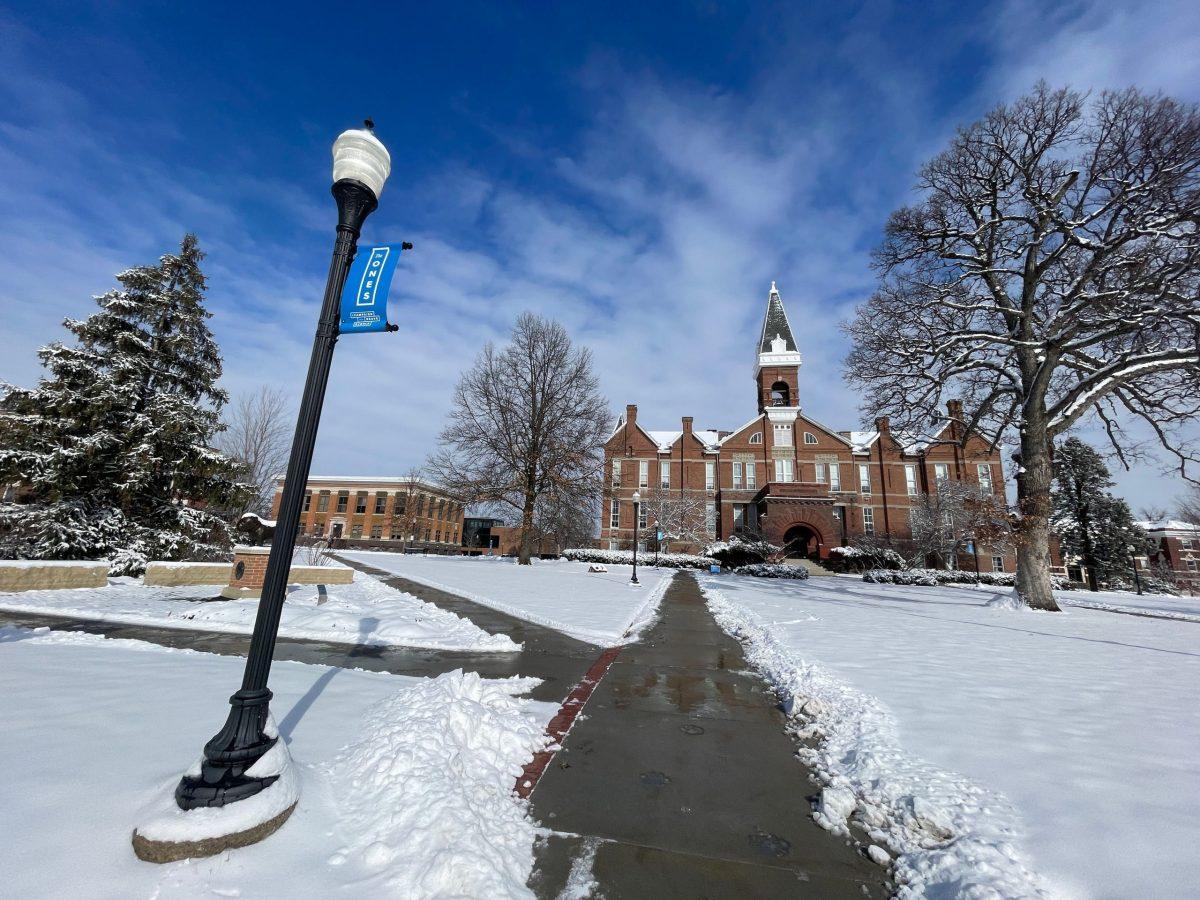 Old Main covered in snow