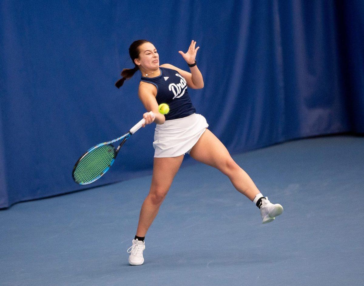 The Drake Women's Tennis Team has secured a number of key wins early into the spring season despite their 3-4 record. They’ll now look to right the ship once conference play begins. Photo by Ginnie Coleman | Courtesy of Drake Athletics Communications
