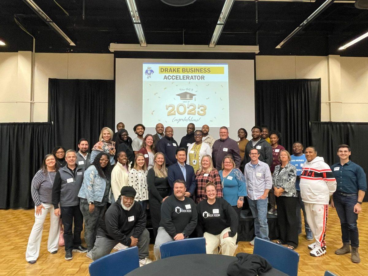 Drake Business Accelerator Program graduates pose for a picture