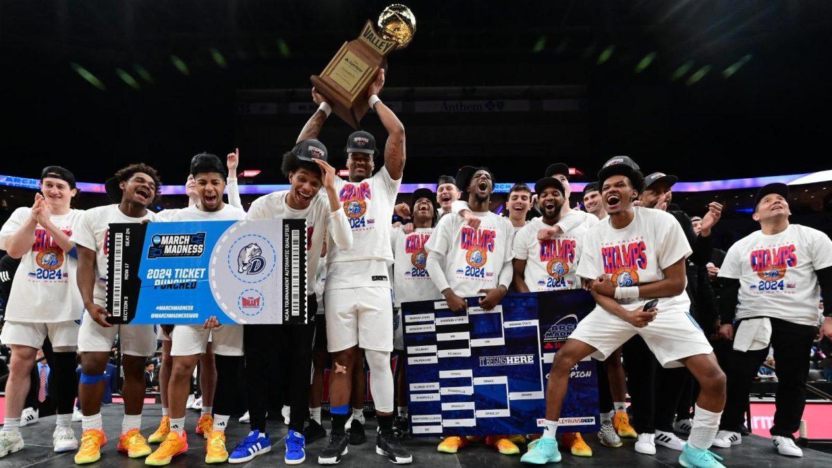 Drake's Men's basketball team punched their ticket to the NCAA Tournament for the second year in a row after defeating Indiana State in the MCV championship game. Photo by Danny Reise | Photo courtesy of Drake Athletic Communications