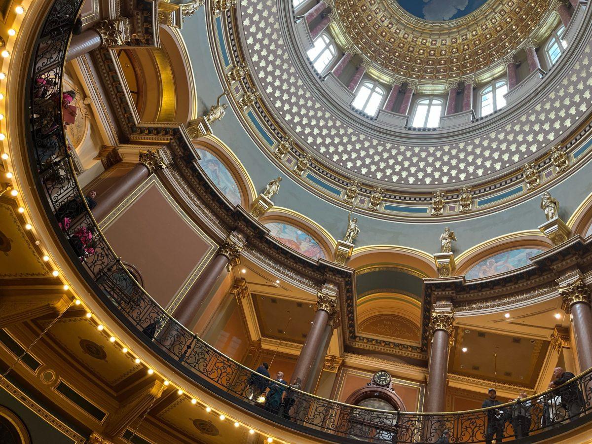 A photo of the ceiling of the Iowa Capitol Rotunda