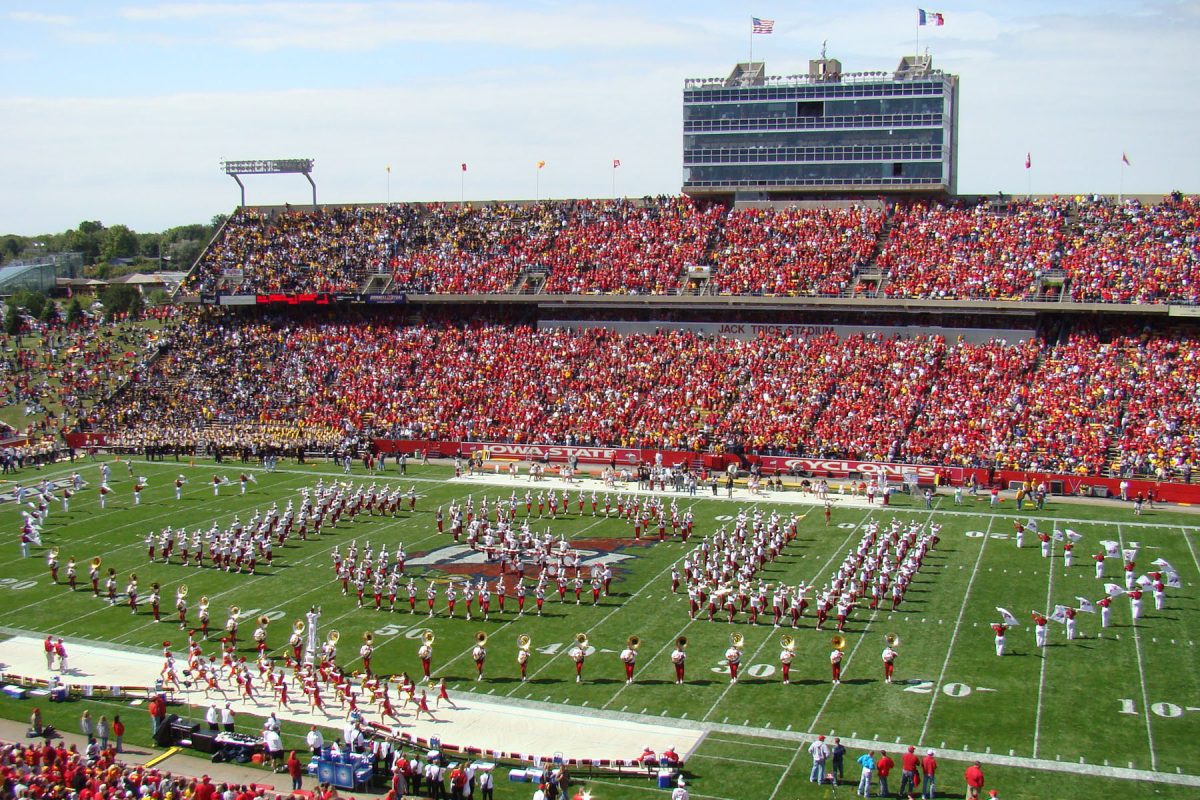 Iowa State football goes back and forth with Iowa to host the big fame every year. The 2023 game was held at Iowa State, where the cyclones lost. Photo courtesy of Wikimedia.