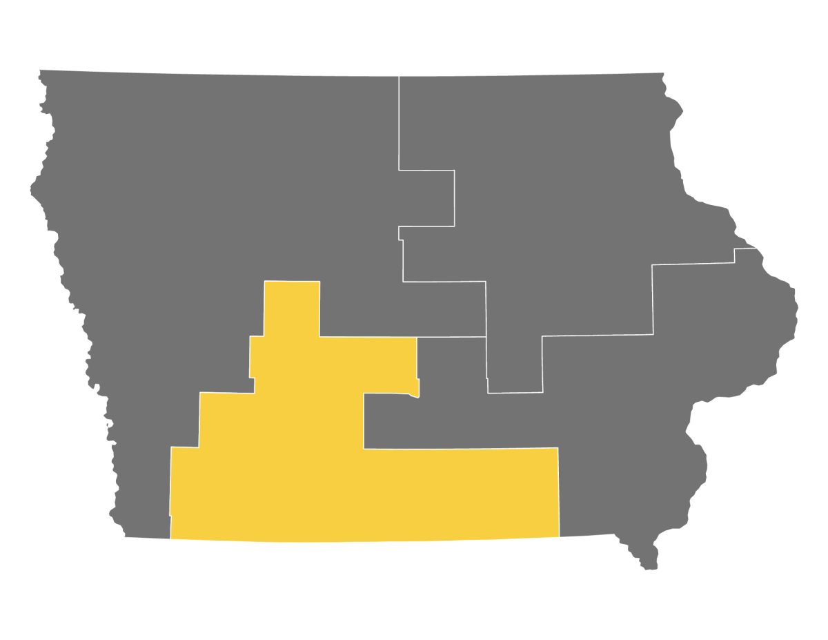 Iowa's third congressional district, highlighted in lighter gray, encompasses Des Moines. Earlier this month, Libertarian candidate Marco Battaglia learned he wouldn’t be on District 3 voters’ ballot due to a technicality. Photo courtesy of Wikimedia