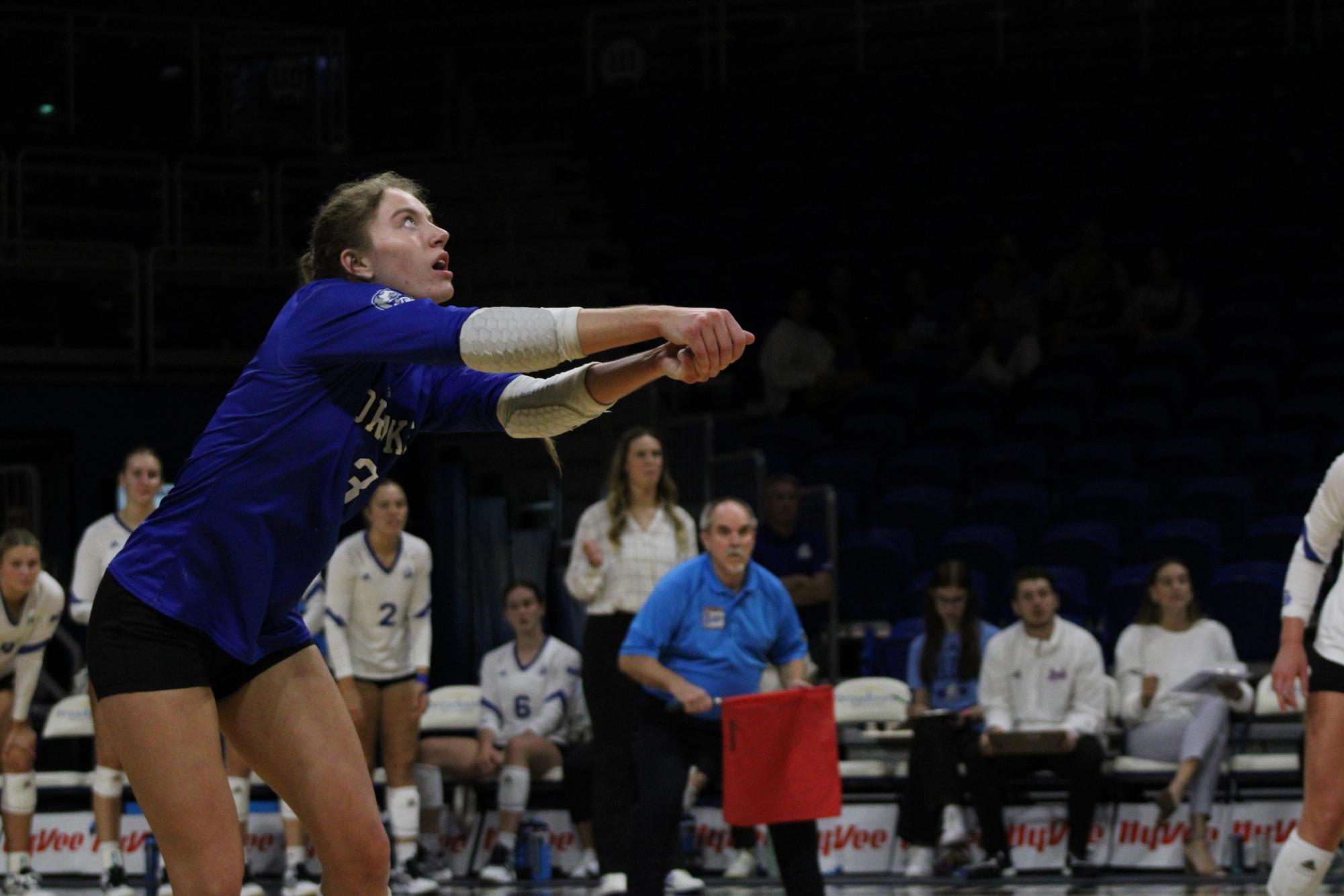 Graduate student Jada Wills has been serving results since she began her time at Drake, earning national recognition from the NCAA and Missouri Valley Conference. This year, she hopes to repeat her title of Libero of the Year in the MVC and earn a conference championship.