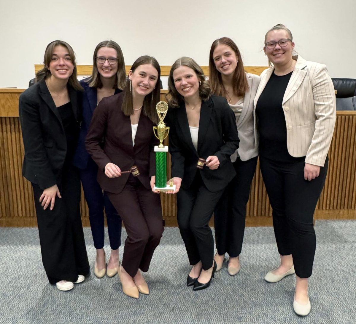 The B Team qualified for the Opening Round Championship Series at a competition on Feb. 23. Although the team did not qualify for nationals, having both teams compete in ORCS is a historic achievement for Drake Mock Trial. Photo courtesy of Casey French