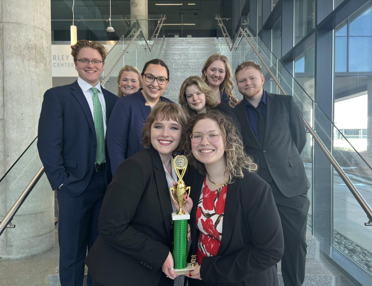 The B Team qualified for the Opening Round Championship Series at a competition on Feb. 23. Although the team did not qualify for nationals, having both teams compete in ORCS is a historic achievement for Drake Mock Trial. Photo courtesy of Casey French