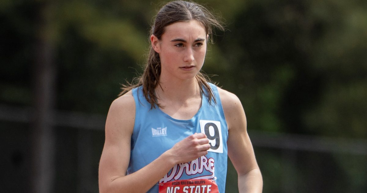 Drake athlete Emilie Meyer's collegiate career has been nothing short of record-breaking, including topping her own time. Photo courtesy of Drake Track and Field