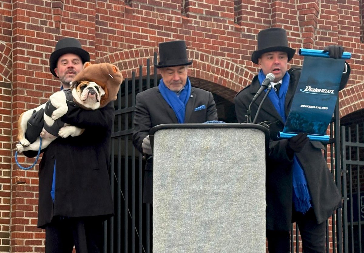 Vice President and Dean of Students Jerry Parker holds Griff III, this year’s Griff-Hog, alongside fellow Griff-Hog Inner Circle members at the first annual Griff-Hog Day on Feb. 2. 