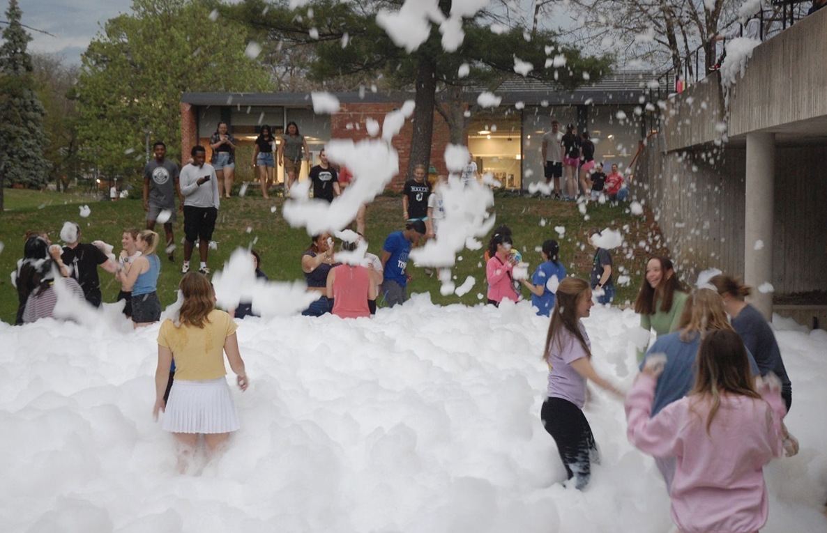 Students participate in the 2025 Foam Pit Party outside Olmsted. Photo courtesy of Jessica Lew