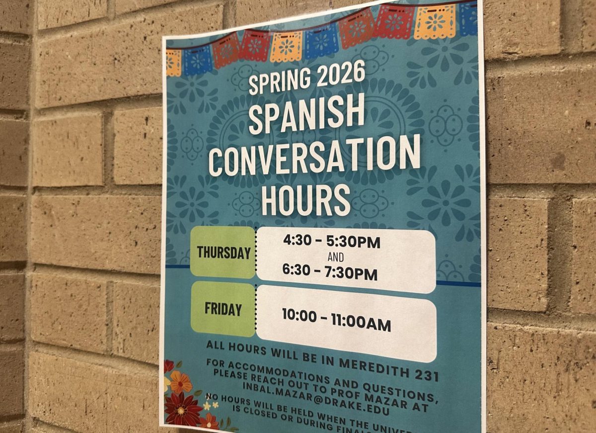 For three hours a week, Drake University students and faculty meet for informal Spanish sessions. “The goal is to have an informal space to chat and practice and learn about culture,” Inbal Mazar, associate professor of Spanish, said in an email interview.