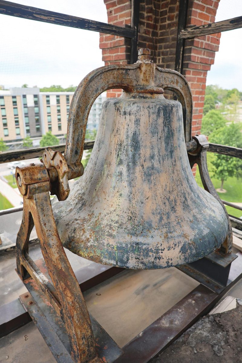The Old Main bell still remains in the bell tower, but has not run in decades. It is missing its clapper, and restoration would prove expensive. Photo courtesy of Jeremy Sievers 