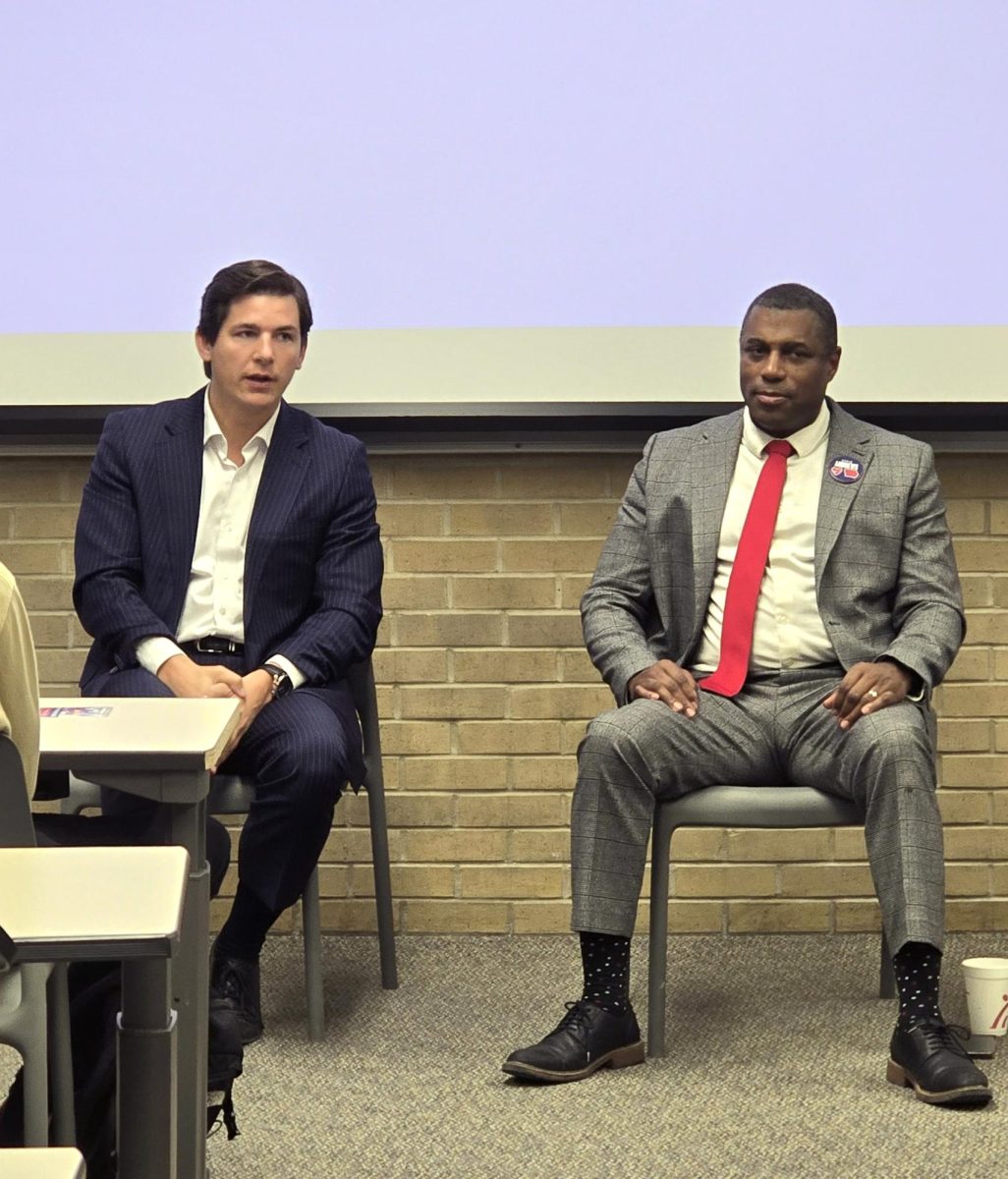 Drake graduate Joe Mitchell (left) responds to questions in Meredith Hall during an event with Drake College Republicans on Feb. 24. 
Photo courtesy of Drake College Republicans.
